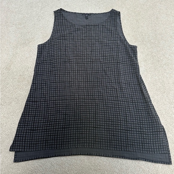 Eileen Fisher SET Black Gray M Top and S/P Pants Grid Pattern - Picture 2 of 16